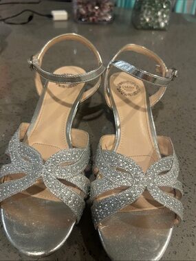 L. Miller Silver Glitter Evening Heels with Ankle Strap